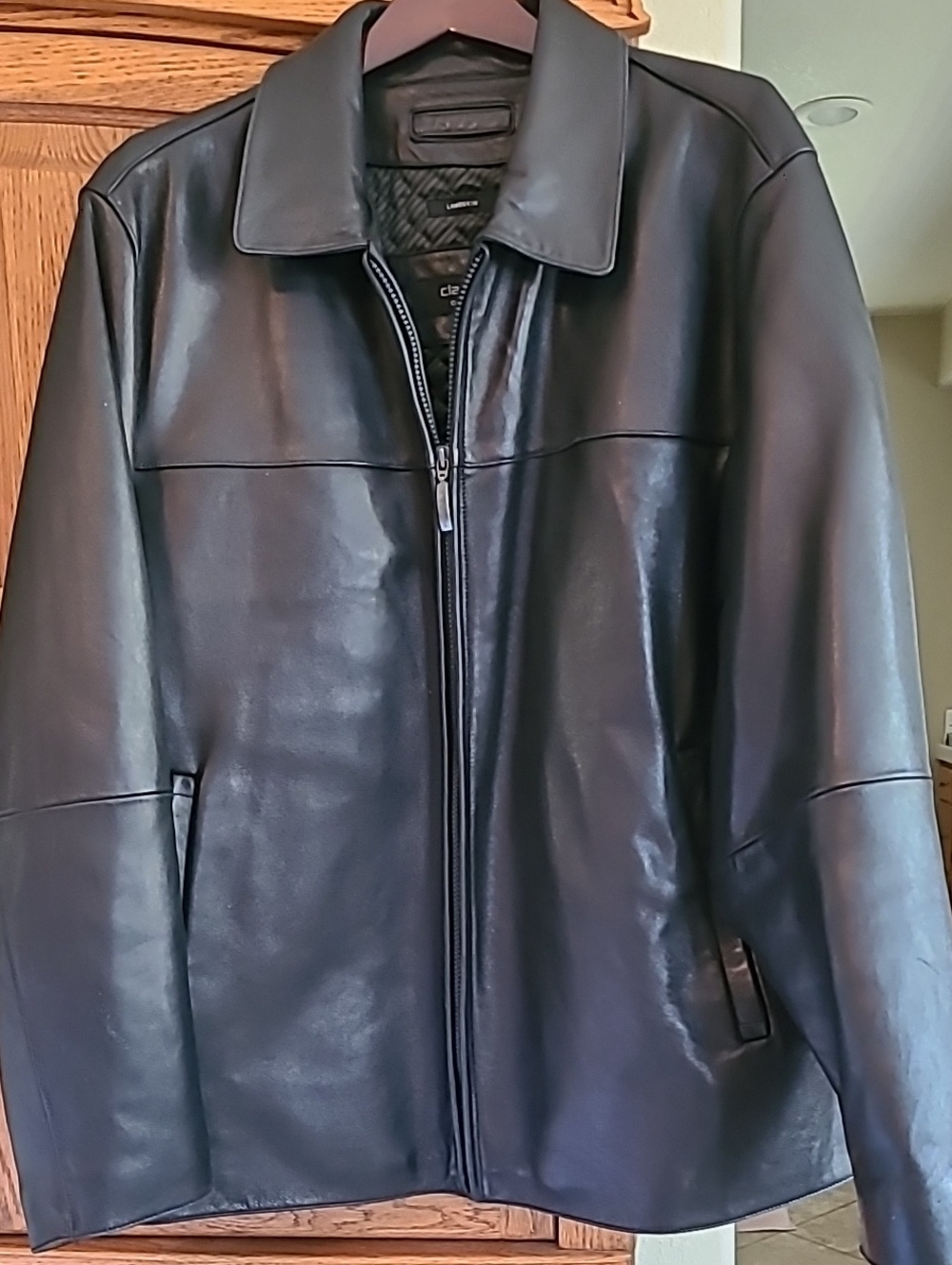Claiborne Black Leather Zip-Front Bomber Jacket